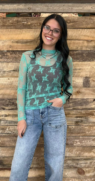 The Mint Lace Mesh Top