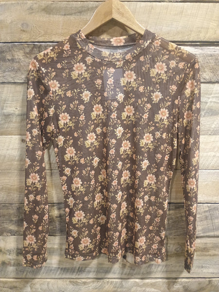 The Brown Floral Mesh Top