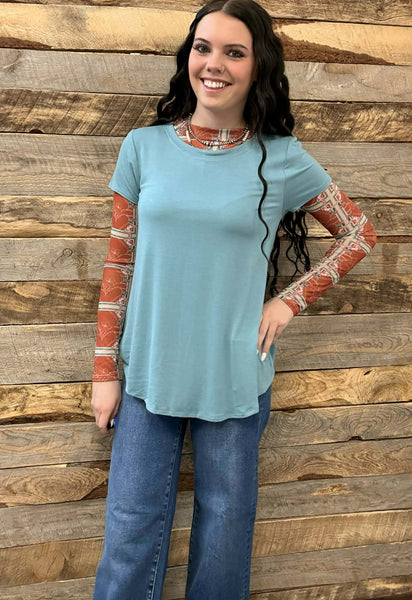 The Walk This Way Dusty Teal Top