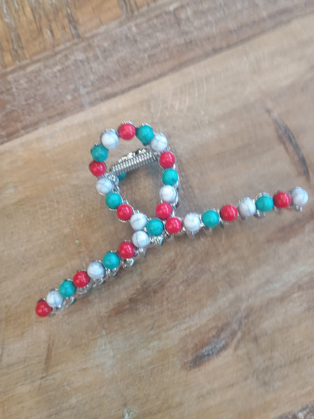 The Red, Bone and Turquoise Faux Claw Clip
