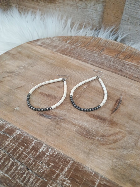 The Bone and Silver Tear Drop Hoop Earrings
