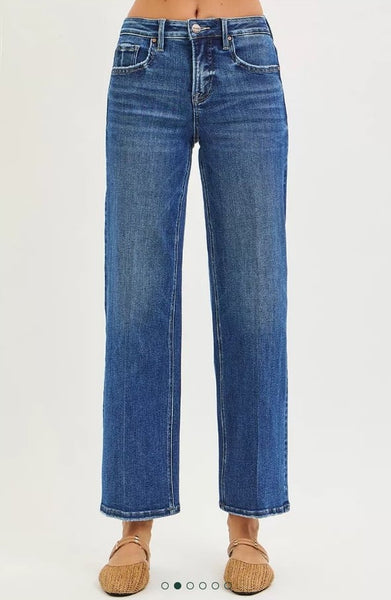 The Harper Tummy Control High Rise Ankle Straight Dark Jean