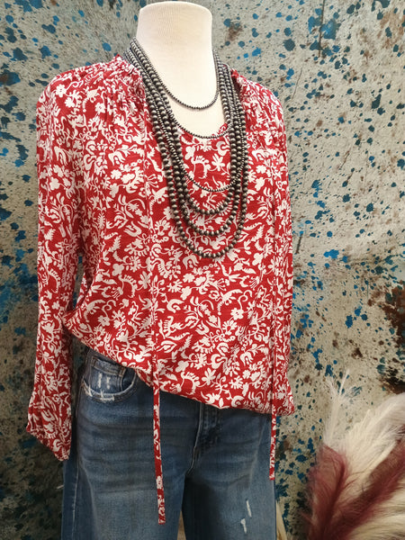 The Floral Print Tie Neck Top