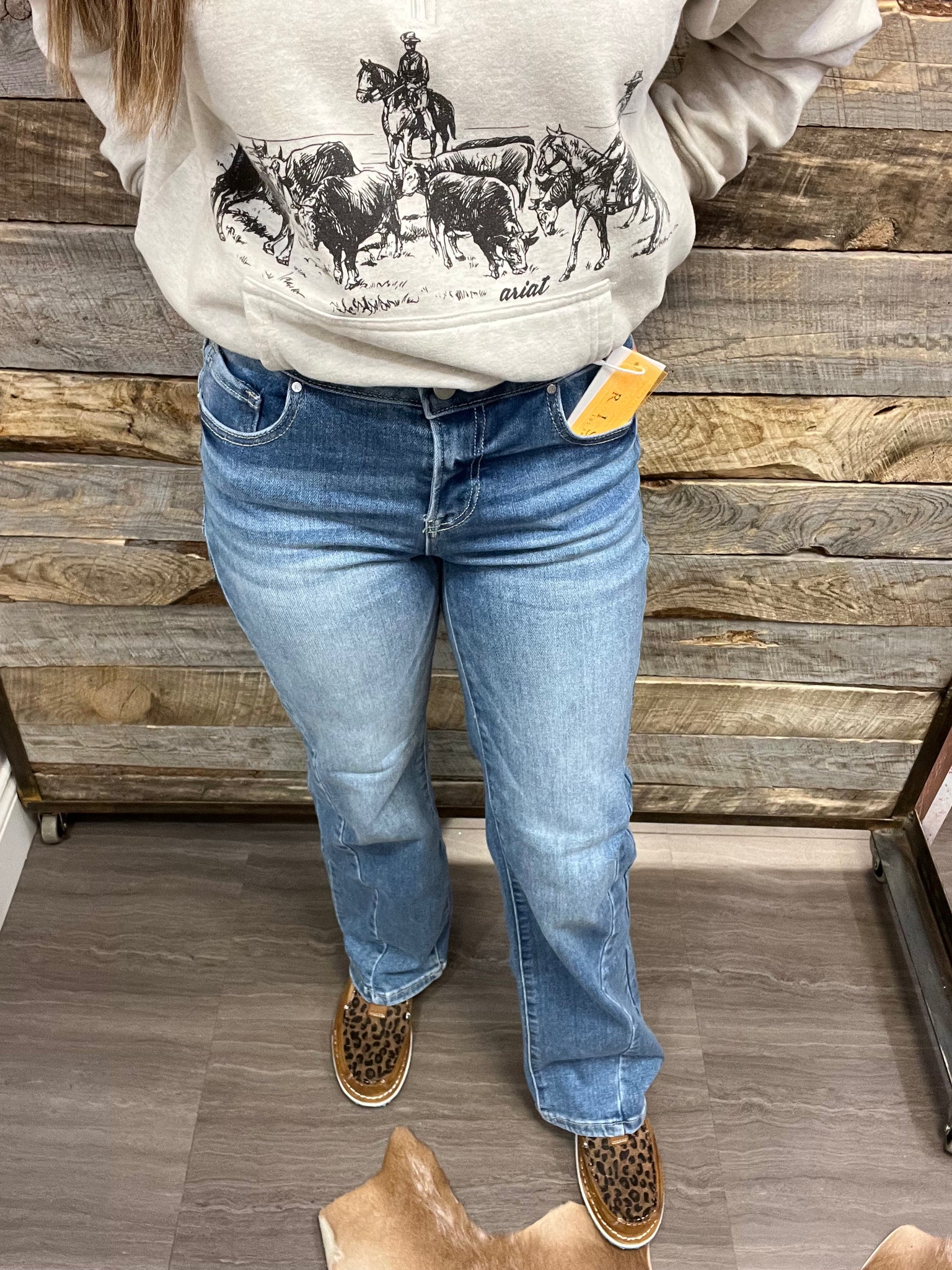 The Sharon High Rise Straight Leg Ankle Medium Jeans