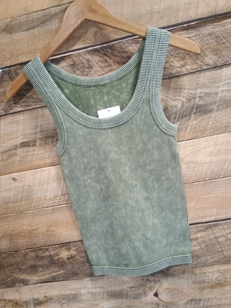 The Talk To Me Ash Olive Tank Top