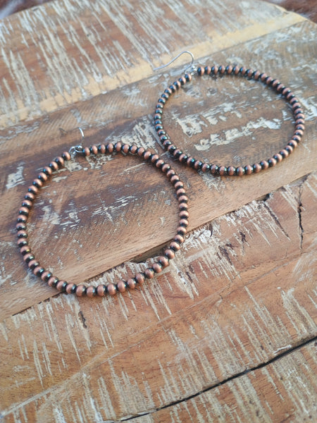 The Simple Days Faux Navajo Pearl Hoop Copper Earrings