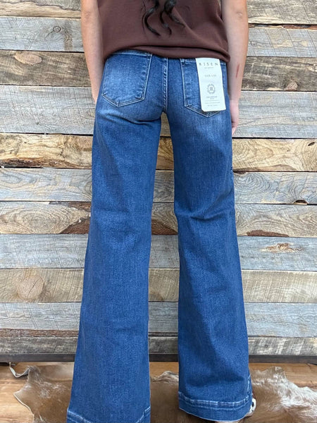 The Sherry Mid Rise Wide Dark Leg Jeans