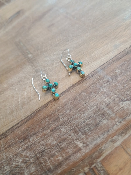 The Simple Cross Dangle Turquoise & Brass Earrings