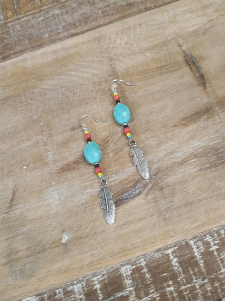 The Real Time Turquoise and Feathers Earrings