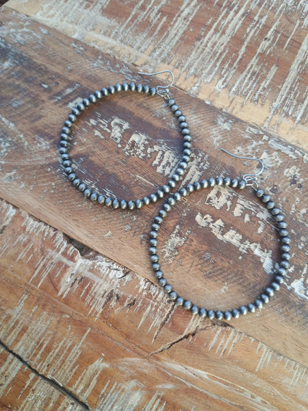 The Long Way Around Faux Navajo Pearl Hoop Silver Earrings