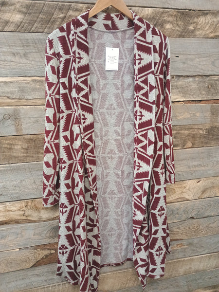 The Aztec Start Burgundy Cardigan