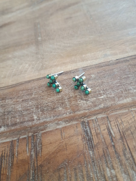 The Simple Cross Stud Turquoise & Brass Earrings