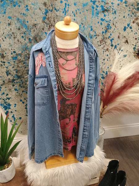 The Giddy Up Embroidery Denim Top Jacket