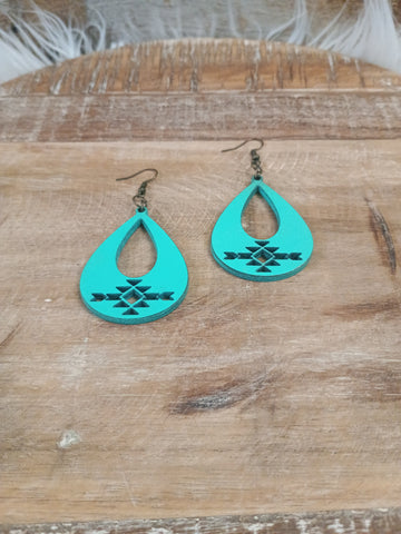 The Day Of Aztec Turquoise Wood Earrings