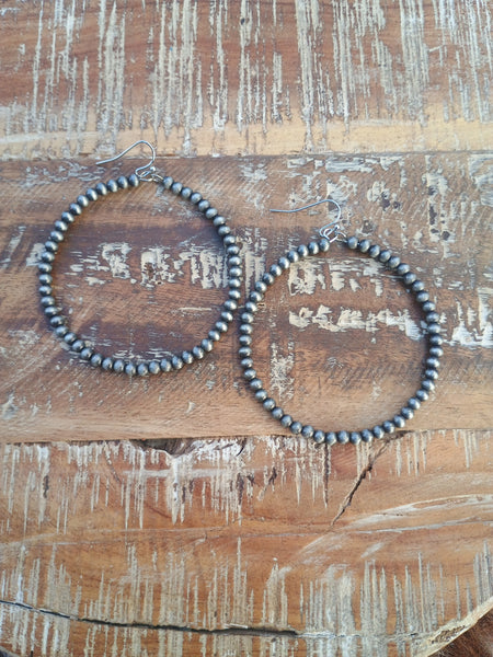 The Long Way Around Faux Navajo Pearl Hoop Silver Earrings