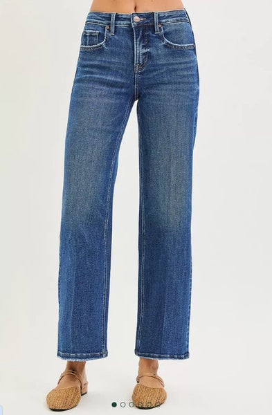The Harper Tummy Control High Rise Ankle Straight Dark Jean