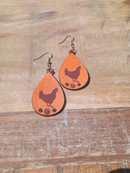 The Chicken Large Teardrop Leather Earrings