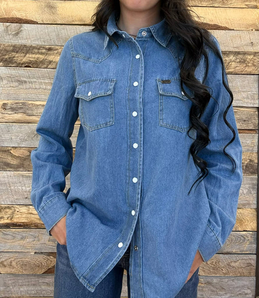 The Great Classic Western Yoke Button Down Denim Top