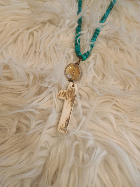 The Day Bone Cross Turquoise Necklace