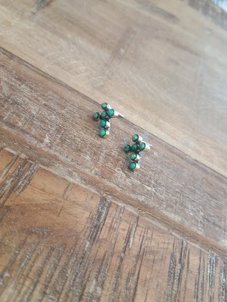 The Simple Cross Stud Turquoise & Brass Earrings