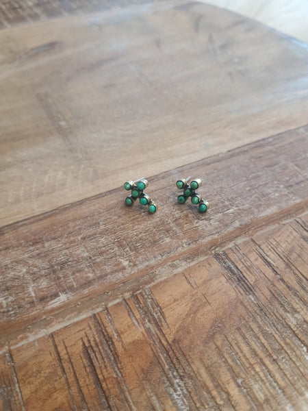 The Simple Cross Stud Turquoise & Brass Earrings