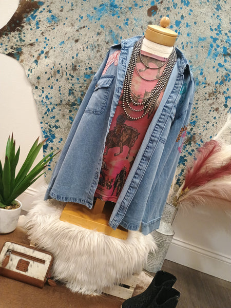 The Giddy Up Embroidery Denim Top Jacket