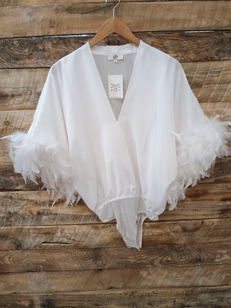 The Fun Feathers White Body Suit Top