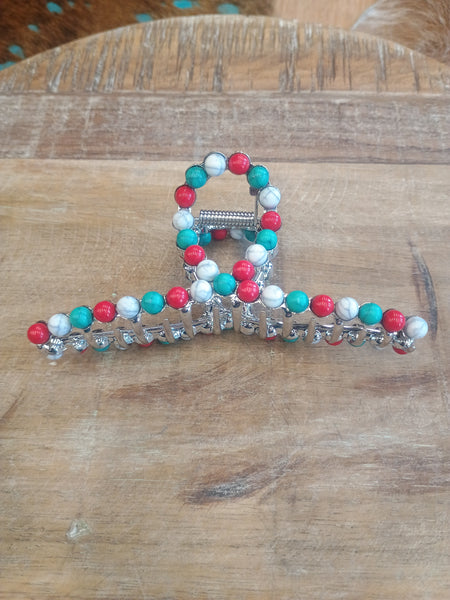 The Red, Bone and Turquoise Faux Claw Clip