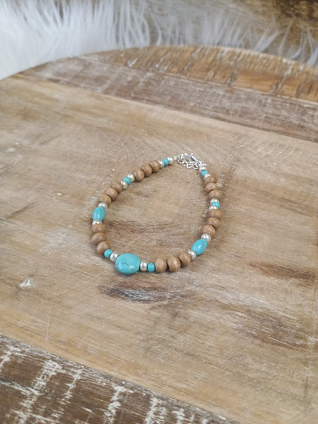 The Real Round Turquoise and Wood Bracelet
