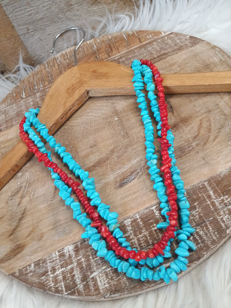 The Pieces There Red and Turquoise Necklace