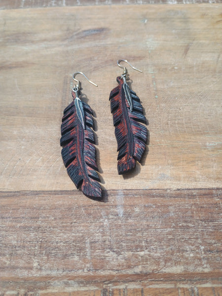 The Feather Double Leather Earrings