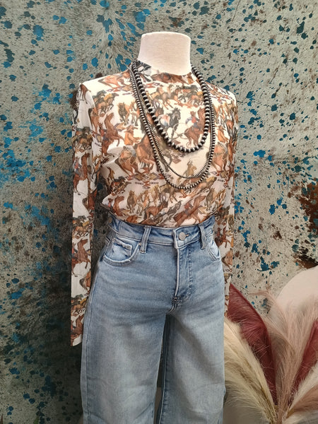 The Aztec Cowboy Mesh Long Sleeve Top