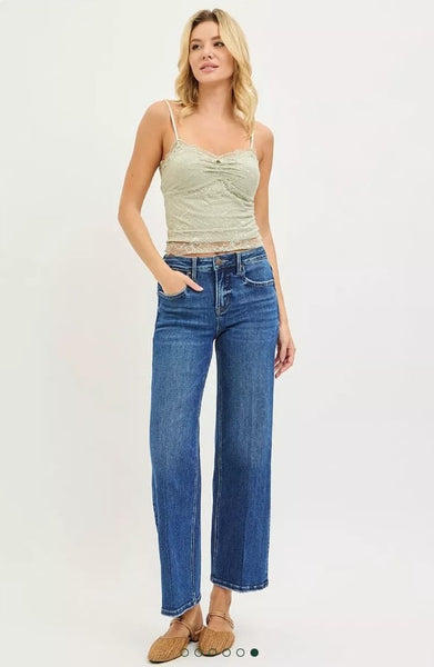 The Harper Tummy Control High Rise Ankle Straight Dark Jean