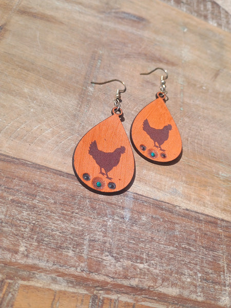 The Chicken Large Teardrop Leather Earrings