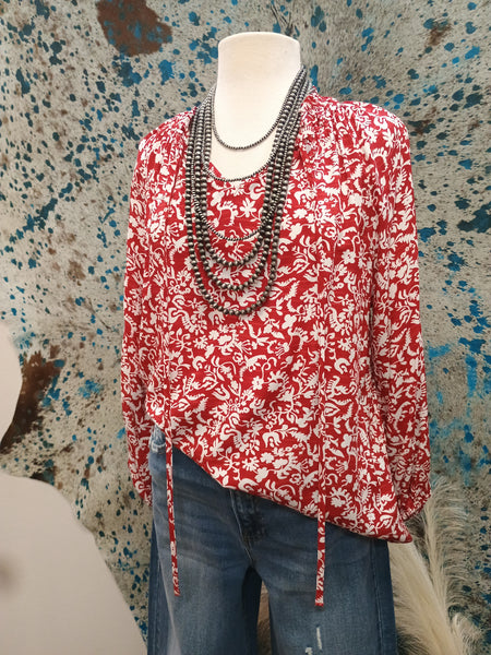 The Floral Print Tie Neck Top