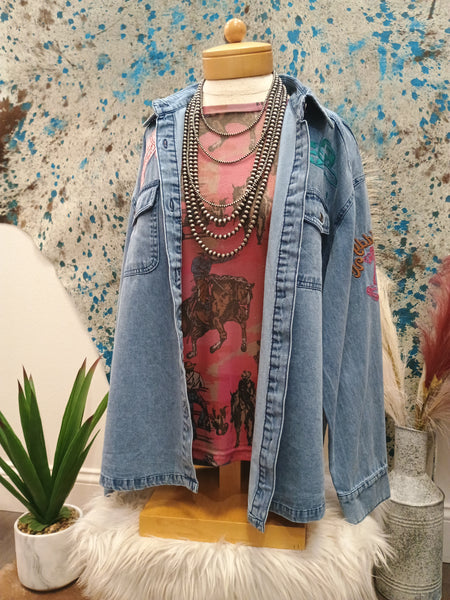 The Giddy Up Embroidery Denim Top Jacket
