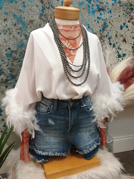 The Fun Feathers White Body Suit Top