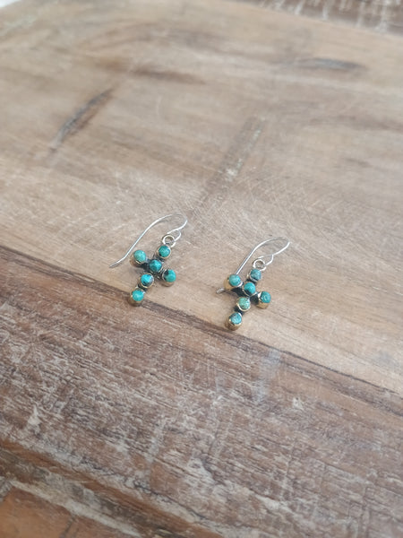 The Simple Cross Dangle Turquoise & Brass Earrings