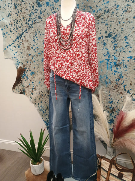 The Floral Print Tie Neck Top