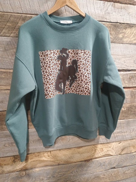 The Come Here Leopard Bronc Basil Sweatshirt