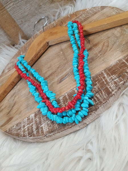 The Pieces There Red and Turquoise Necklace