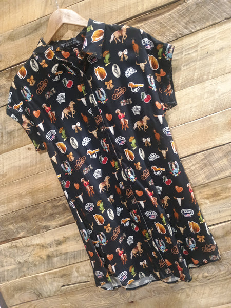 The Western Printed Button Down Black Tunic