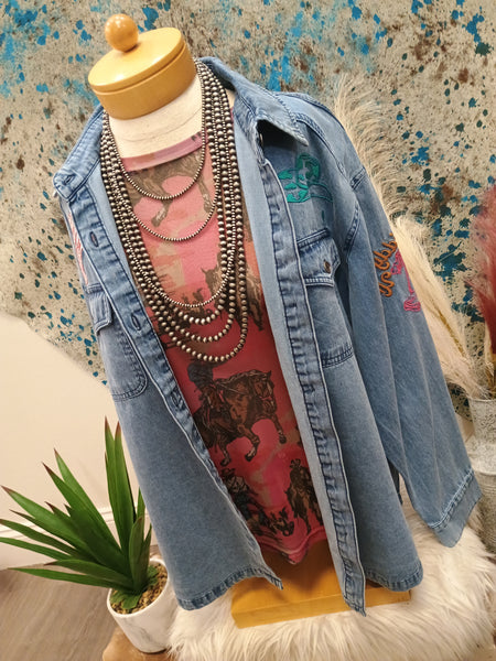 The Giddy Up Embroidery Denim Top Jacket