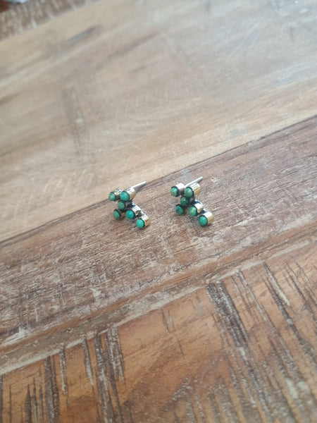 The Simple Cross Stud Turquoise & Brass Earrings
