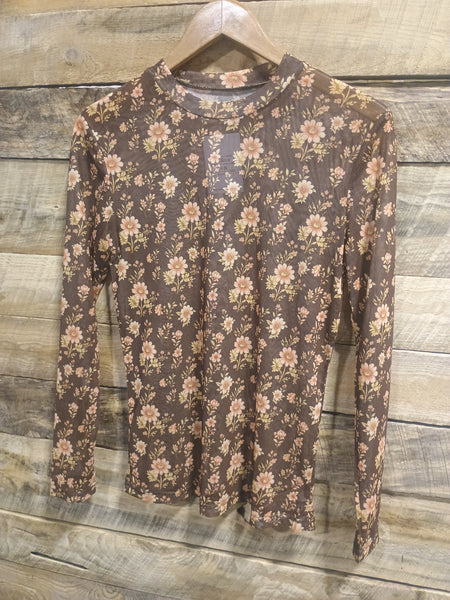 The Brown Floral Mesh Top