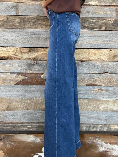 The Sherry Mid Rise Wide Dark Leg Jeans