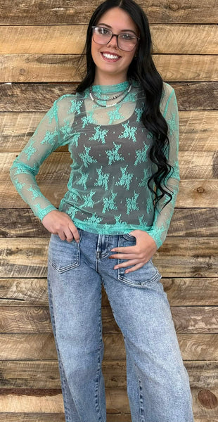 The Mint Lace Mesh Top