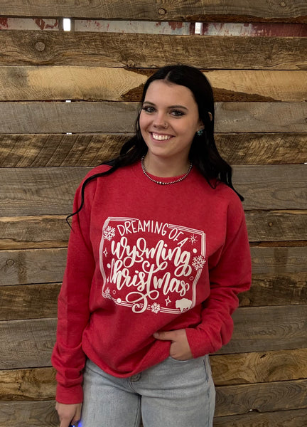 The Dreaming of a Wyoming Christmas Heathered Red Sweatshirt