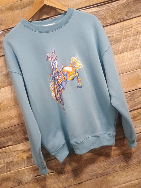 The Come Here CrissCross Chaos Bronc Steel Blue Sweatshirt