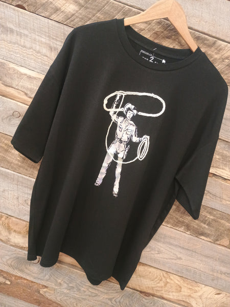The Rope It Cowboy Black Tee